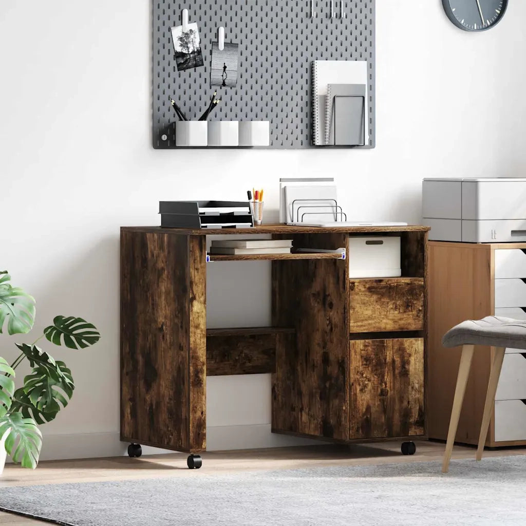 Scrivania con Ruote con cassetto Rovere fumé 91 x 50 x 77 cm 869534