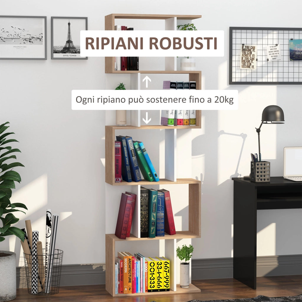 Libreria a 5 Ripiani Forma S ¨C Xylo ¨C Legno Bianco 60x24x184.5 cm