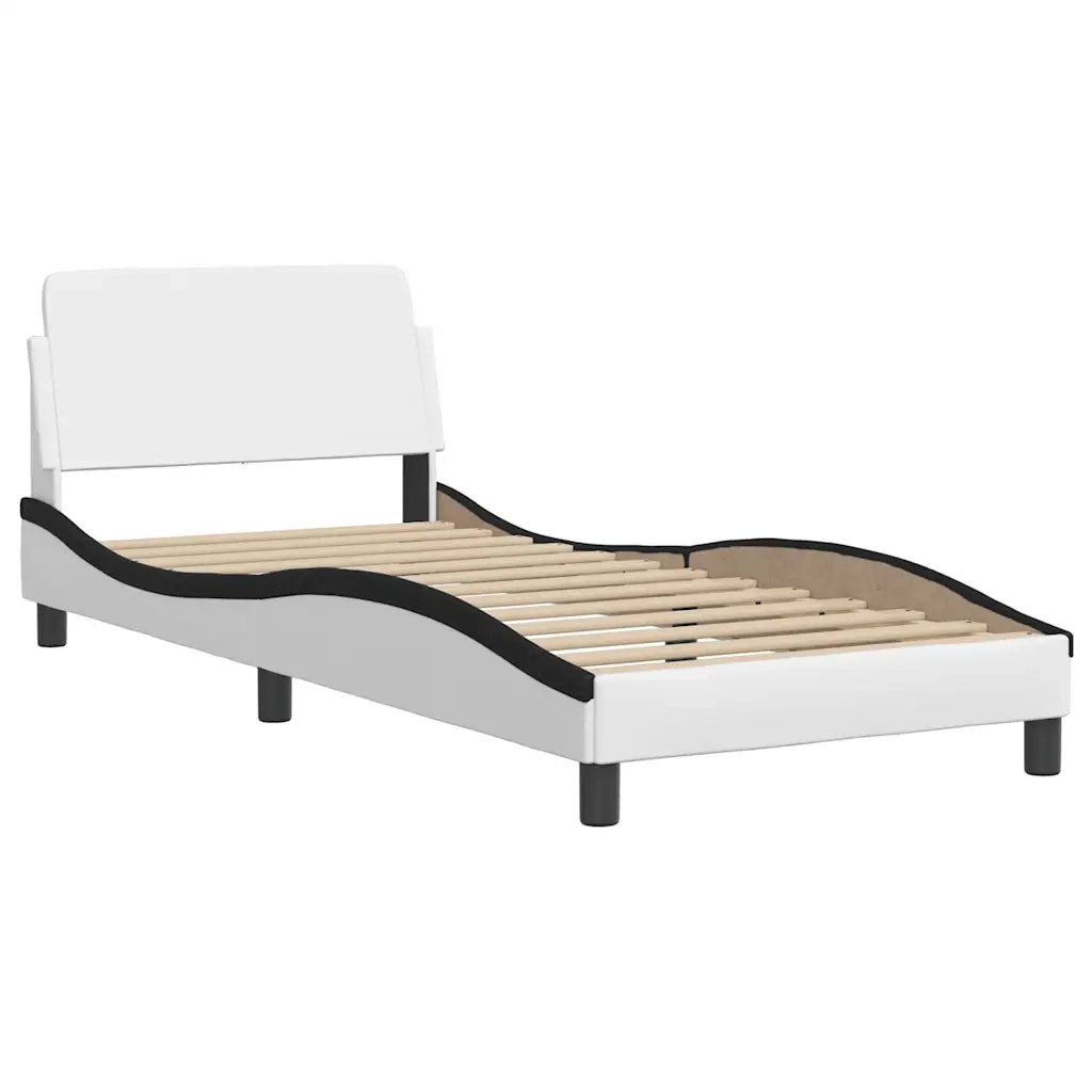 Letto singolo | Letto per adulti | Giroletto senza Materasso Zadar Nero e Bianco 100x200 cm in Similpelle