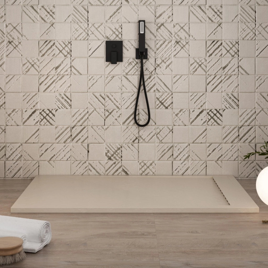 Piatto doccia in marmoresina crema effetto pietra cemento prestige, misura 70x160