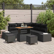 Set Divano da Giardino con cuscino 8 pcs Nero polyrattan