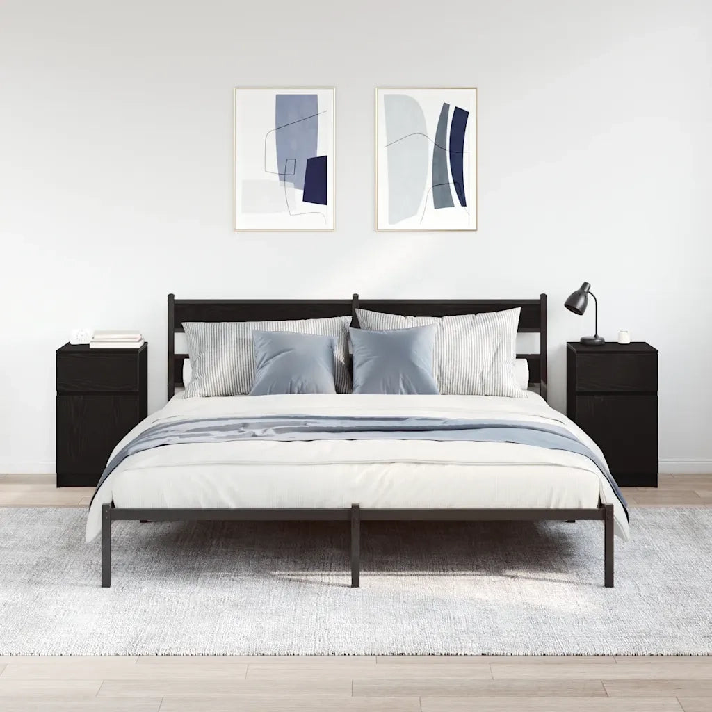 Set di 2 Comodini | Armadio da Notte | Mobiletto da notte Neri 39x35x65 cm in Legno Multistrato