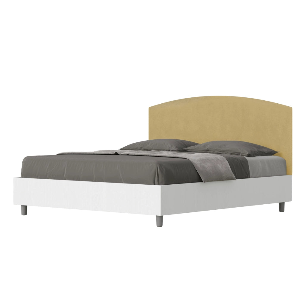 BS COM Letto matrimoniale con rete 160x190 bianco frassino testata microfibra ocra