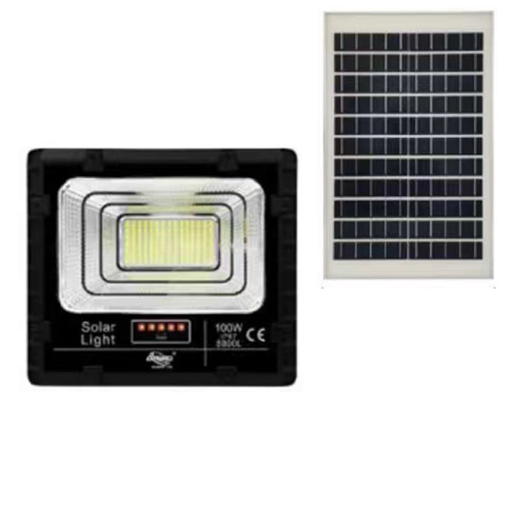 FARO LED FARETTO ALTA LUMINOSITA' PANNELLO SOLARE CREPUSCOLARE TELECOMANDO 100W
