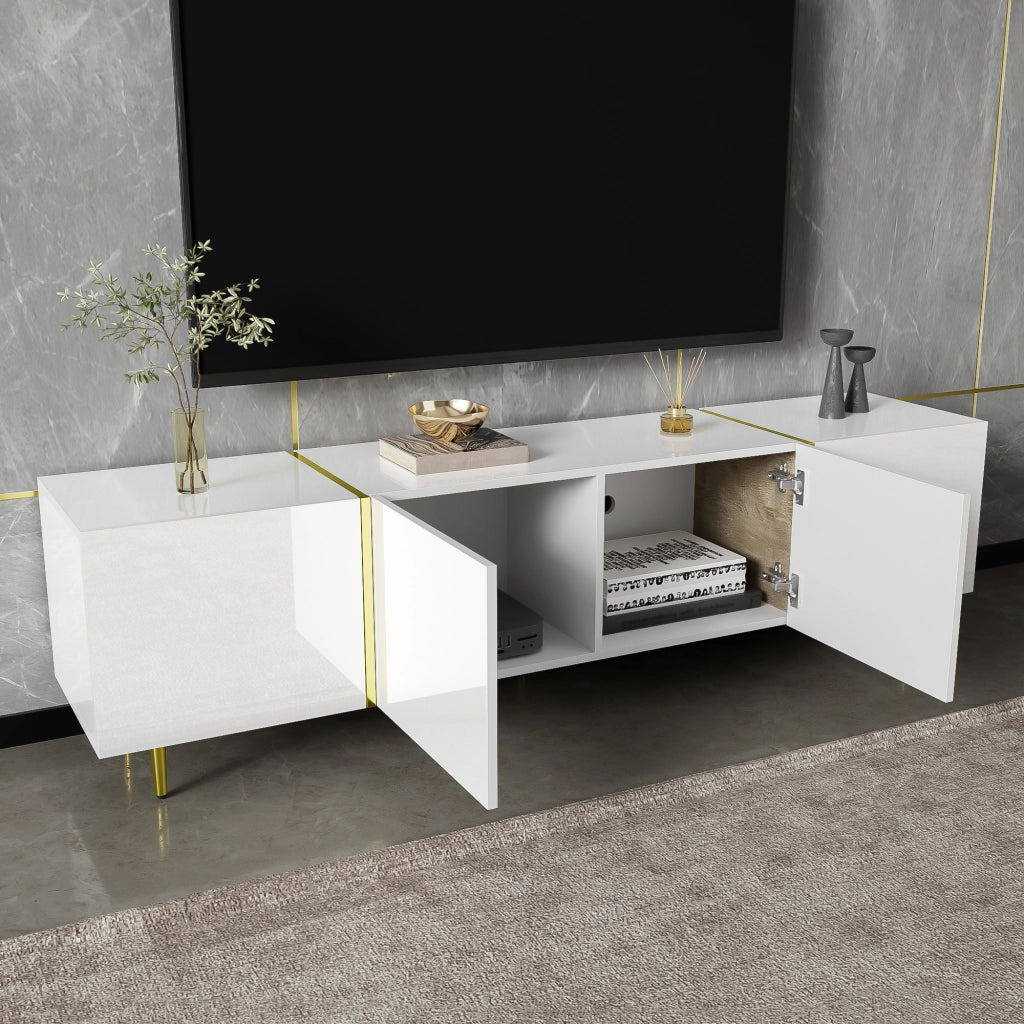 Cassettiera per TV bianca in MDF lunghezza 170 cm