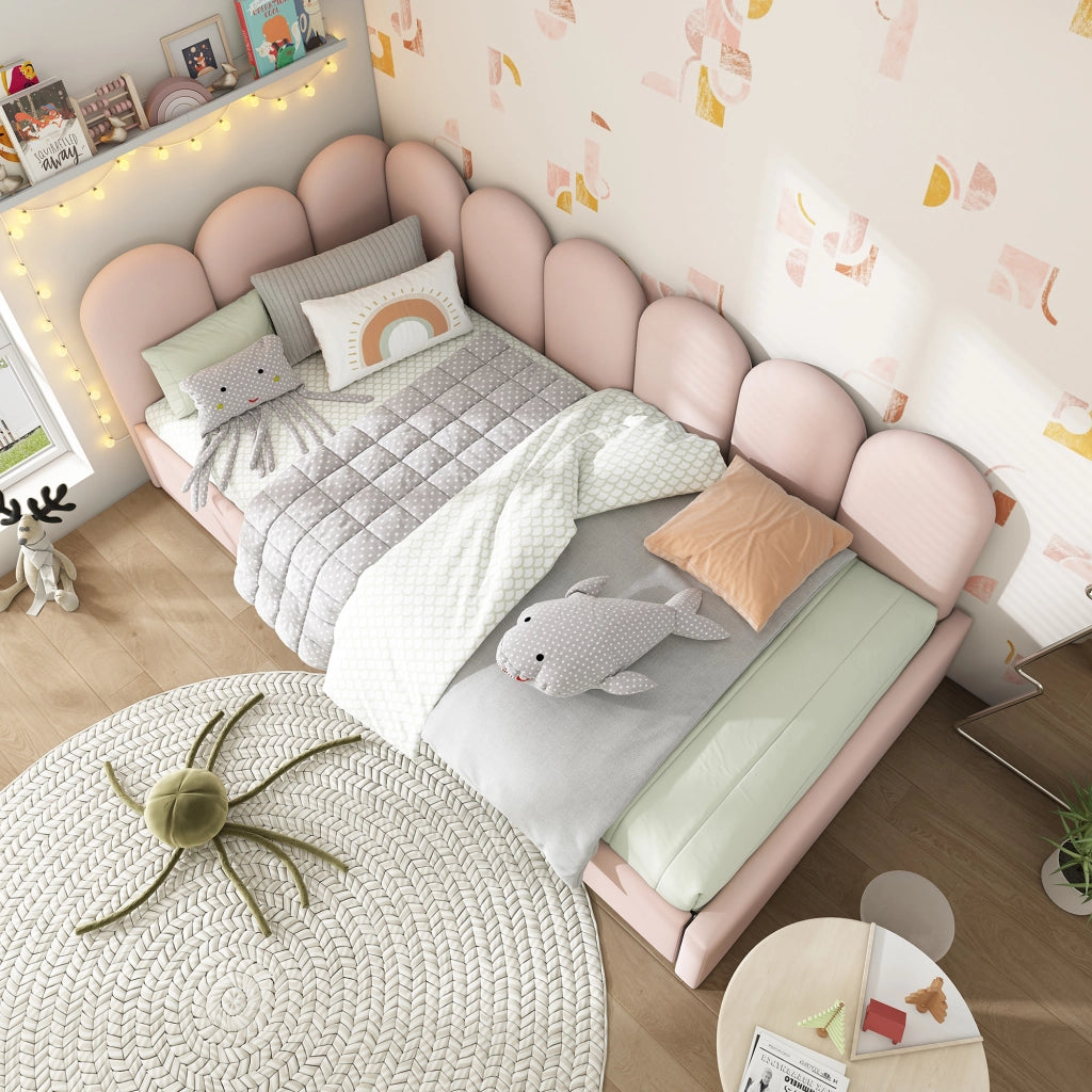 LETTO imbottito 90x200 cm in velluto rosa con 2 cassetti