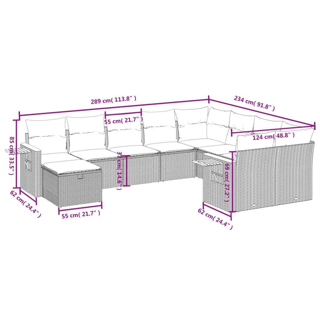 Set Divani da Giardino 10pz con Cuscini in Polyrattan Nero 3259557