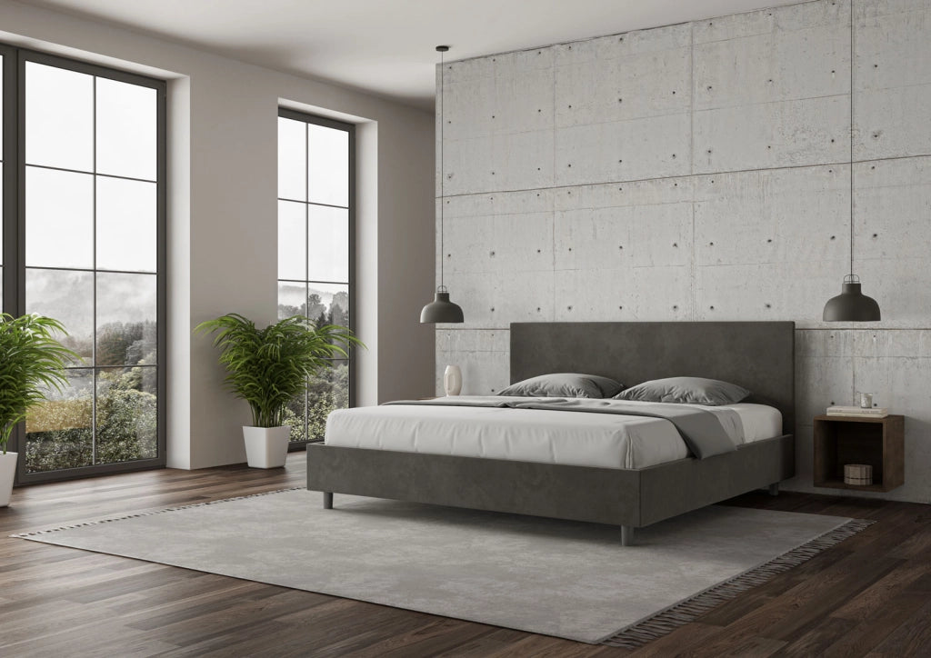 BS COM Letto con rete imbottito 180x190 microfibra grigio