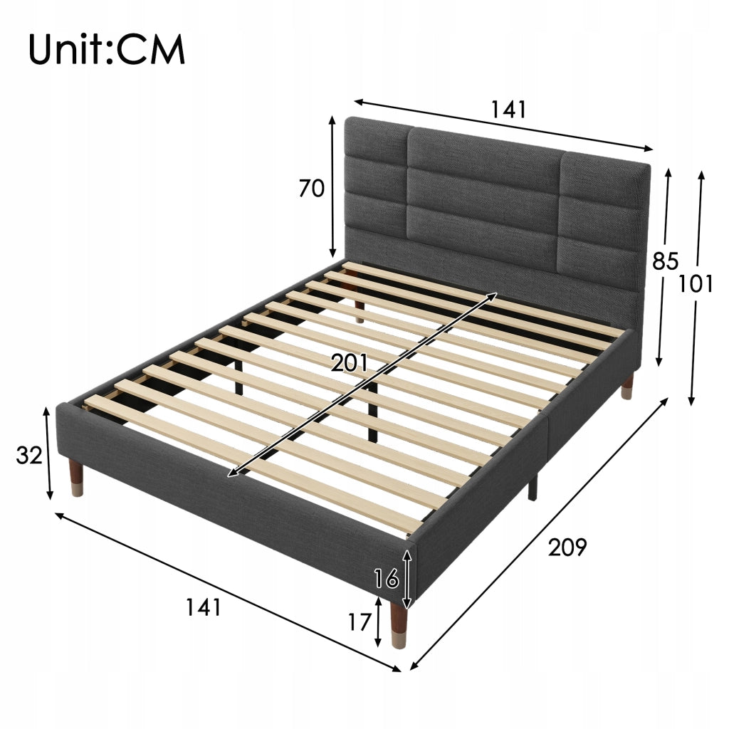 Letto imbottito 140x200 - Xylo - Grigio scuro, lino