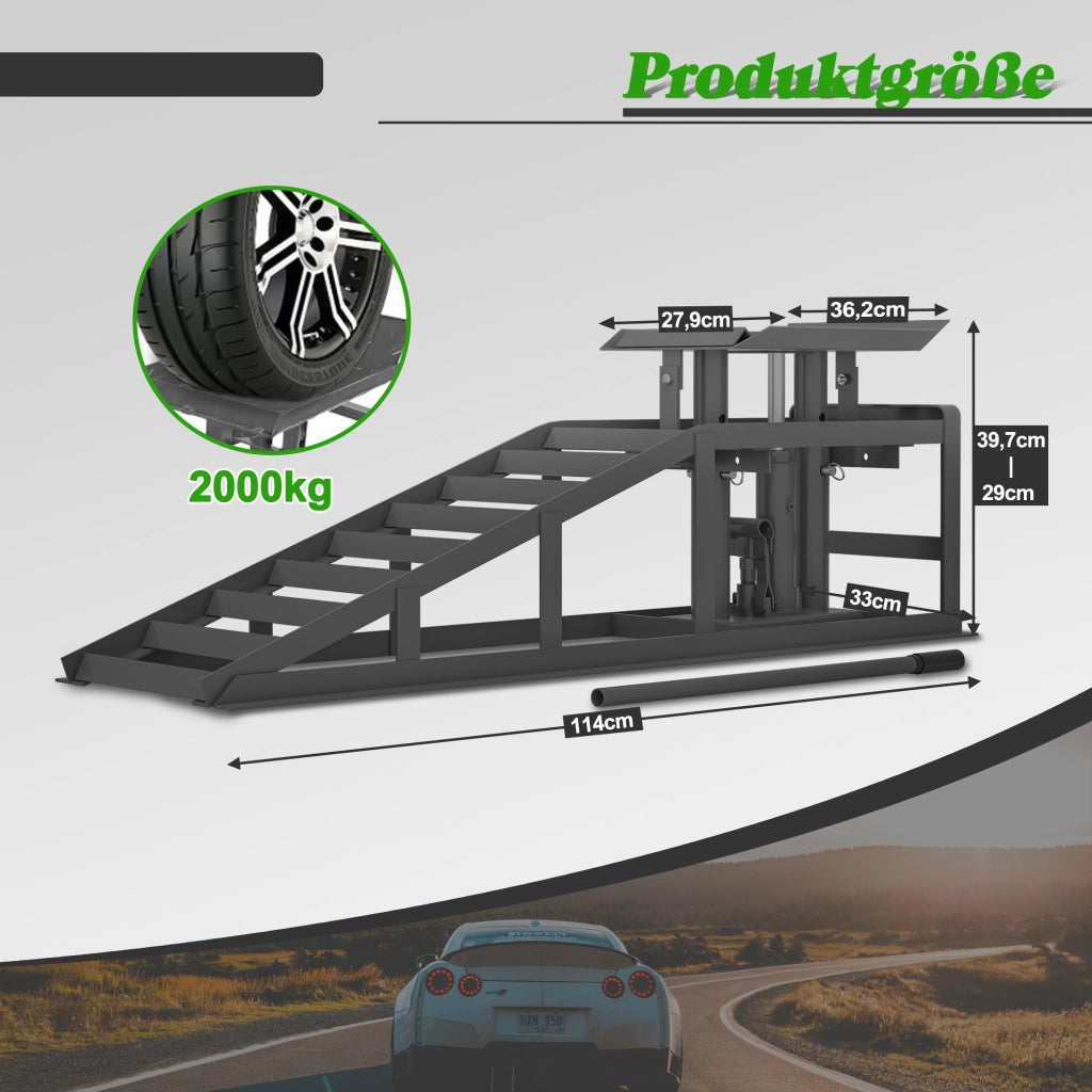 Set 2 rampe di accesso regolabili con martinetto idraulico, portata 2000 kg, grigio