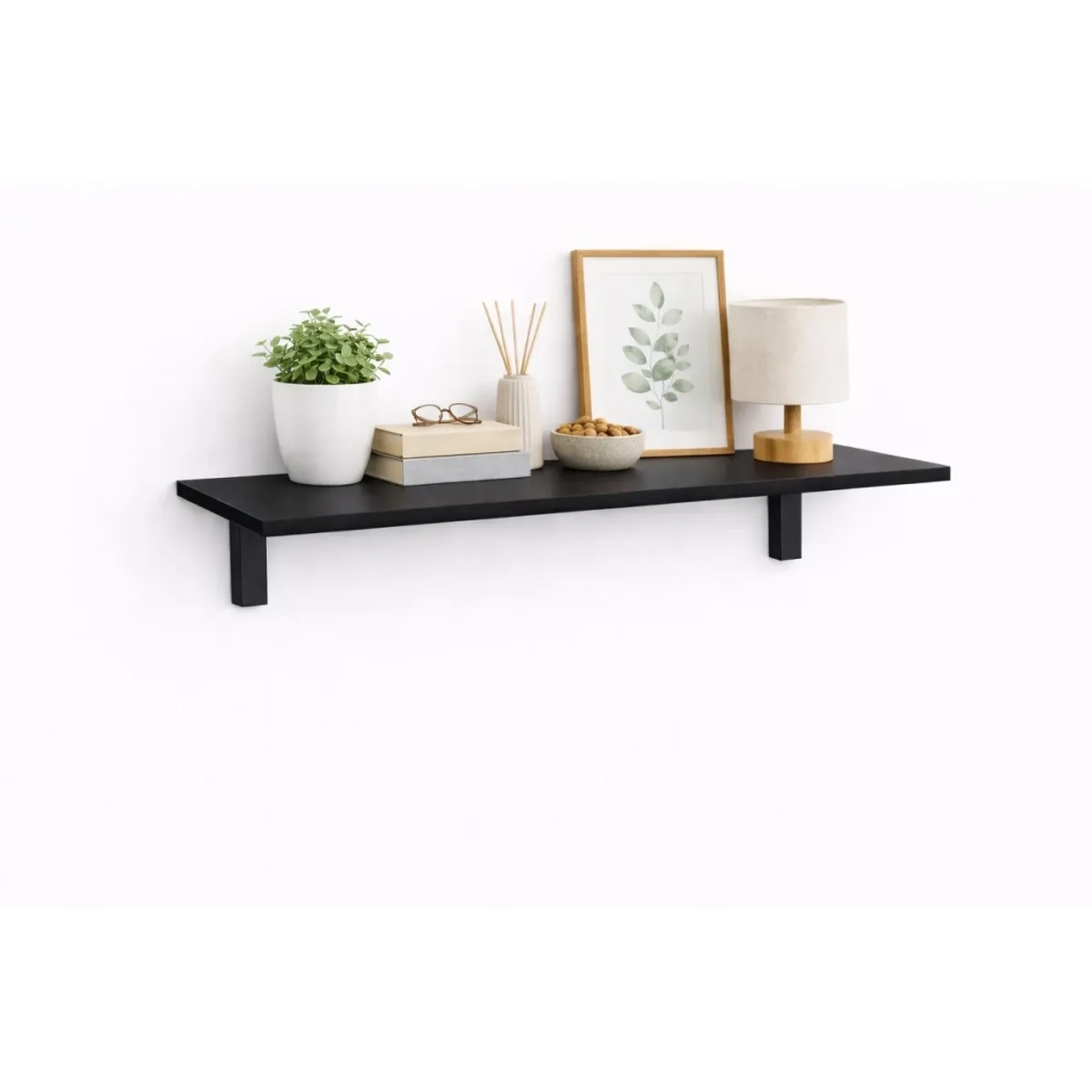 Mensola da Muro da appoggio in Legno nobilitato spessore 1,8 cm in colore Nero 100x20 cm