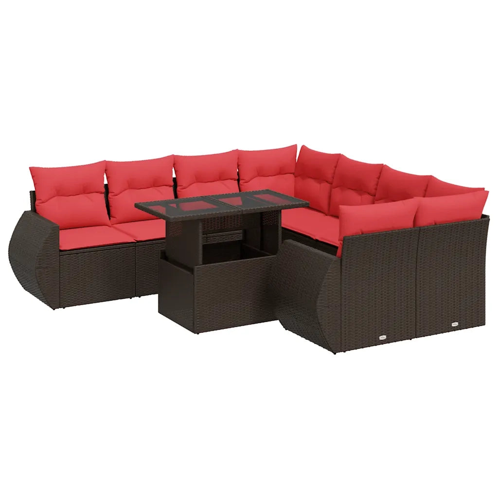 Set Divani Giardino 9 pz con Cuscini Marrone Polyrattan Acacia 3326615