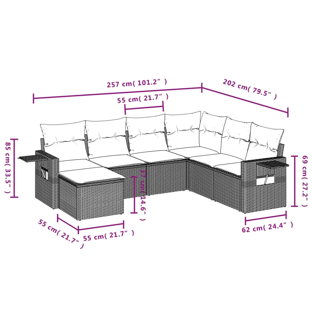 Set Divani da Giardino con Cuscini 7pz Nero Polyrattan 3220495