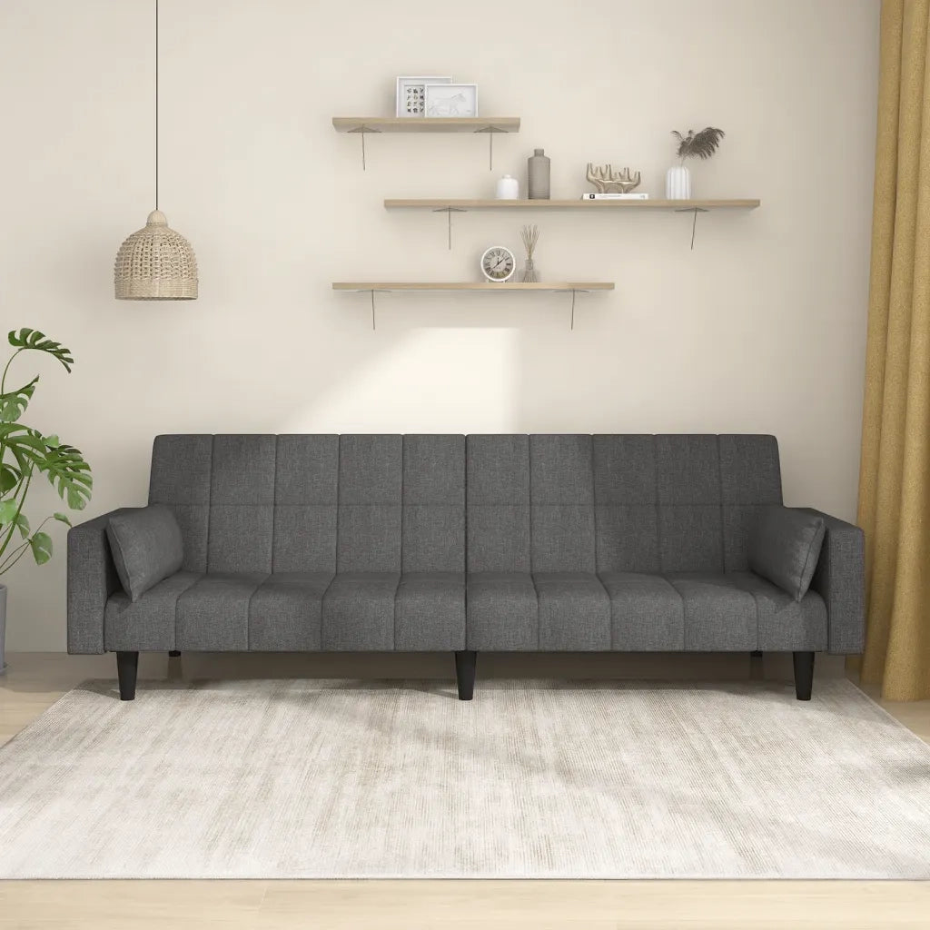 Divano letto | Sof¨¤ letto | Letto singolo a 2 Posti con 2 Cuscini Grigio Scuro in Tessuto