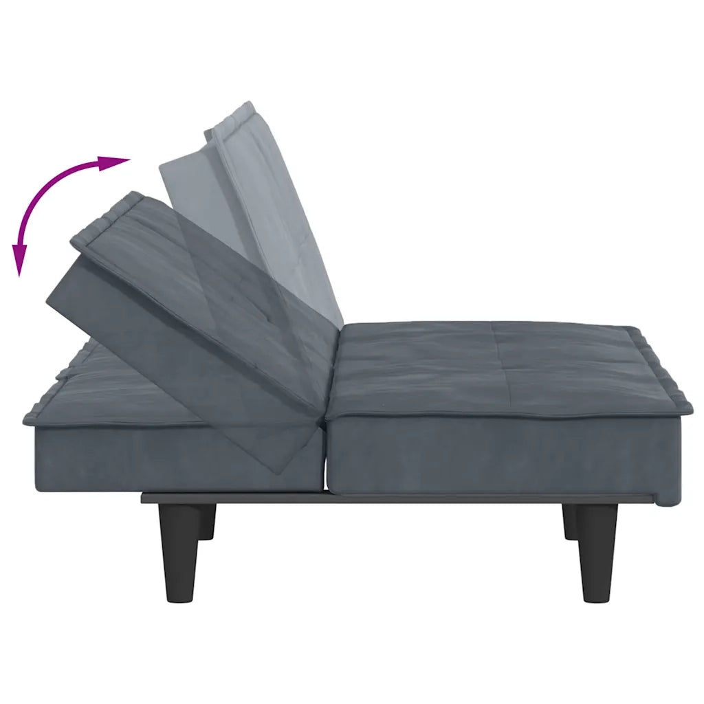 Divano Letto con Portabicchieri-Sofa Letto-Daybed in Velluto Grigio Scuro