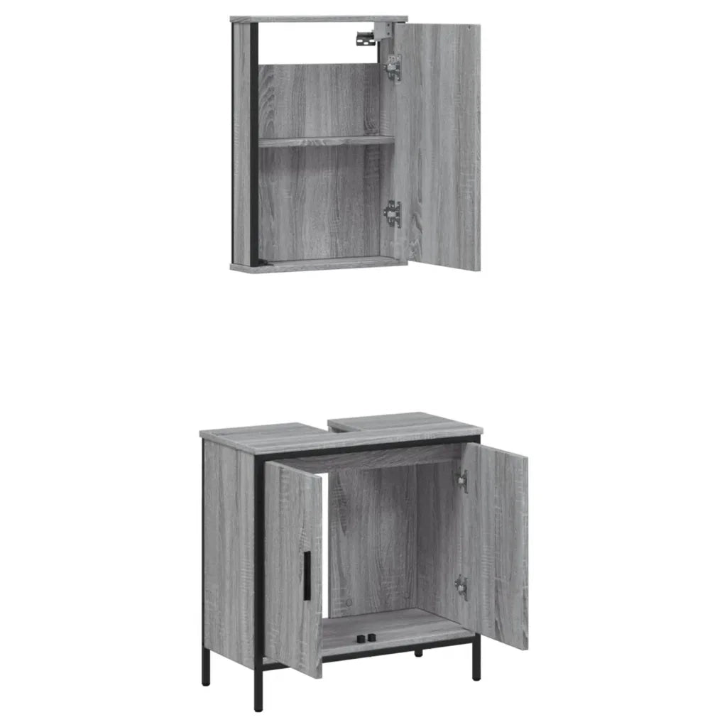 Set Mobili da Bagno | Armadio da bagno 2 pz Grigio Sonoma in Legno Multistrato