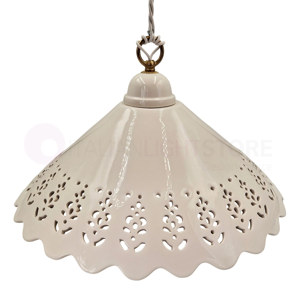 VOLTERRA Lampadario a Sospensione Ø40 in Ceramica Bianca Traforata