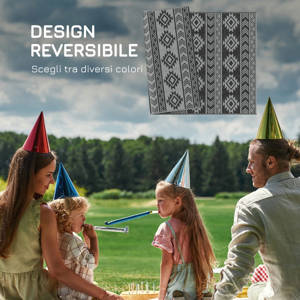 Tappeto per Esterni Reversibile Pieghevole ¨C Minimal ¨C Nero Grigio 182x274 cm