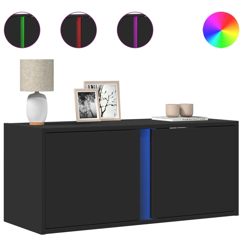 Mobile TV a Parete con Luci LED Nero 80x31x35 cm 852258