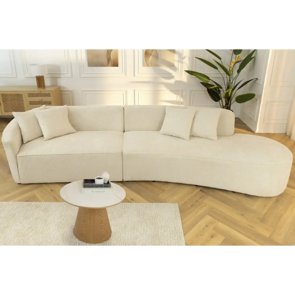 Divano dritto SOREN beige 5 posti – Divano design in tessuto bouclé con forma arrotondata