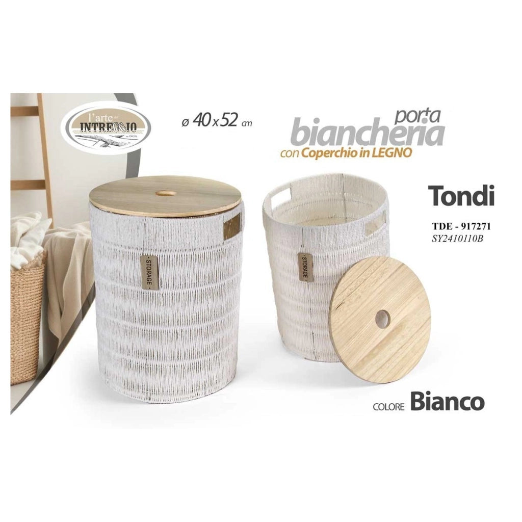 Cesta tonda bianca con coperchio ø40x52 cm