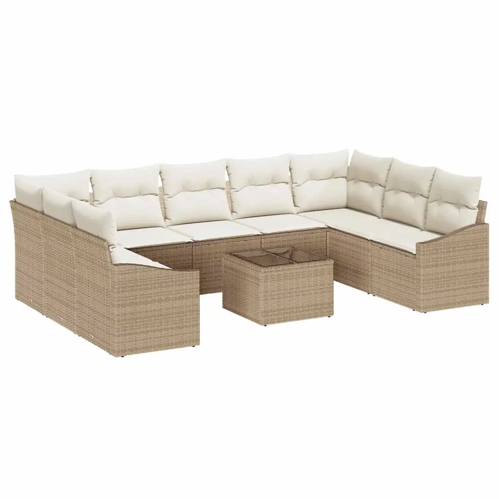 Set Divano da Giardino Beige e Crema polyrattan