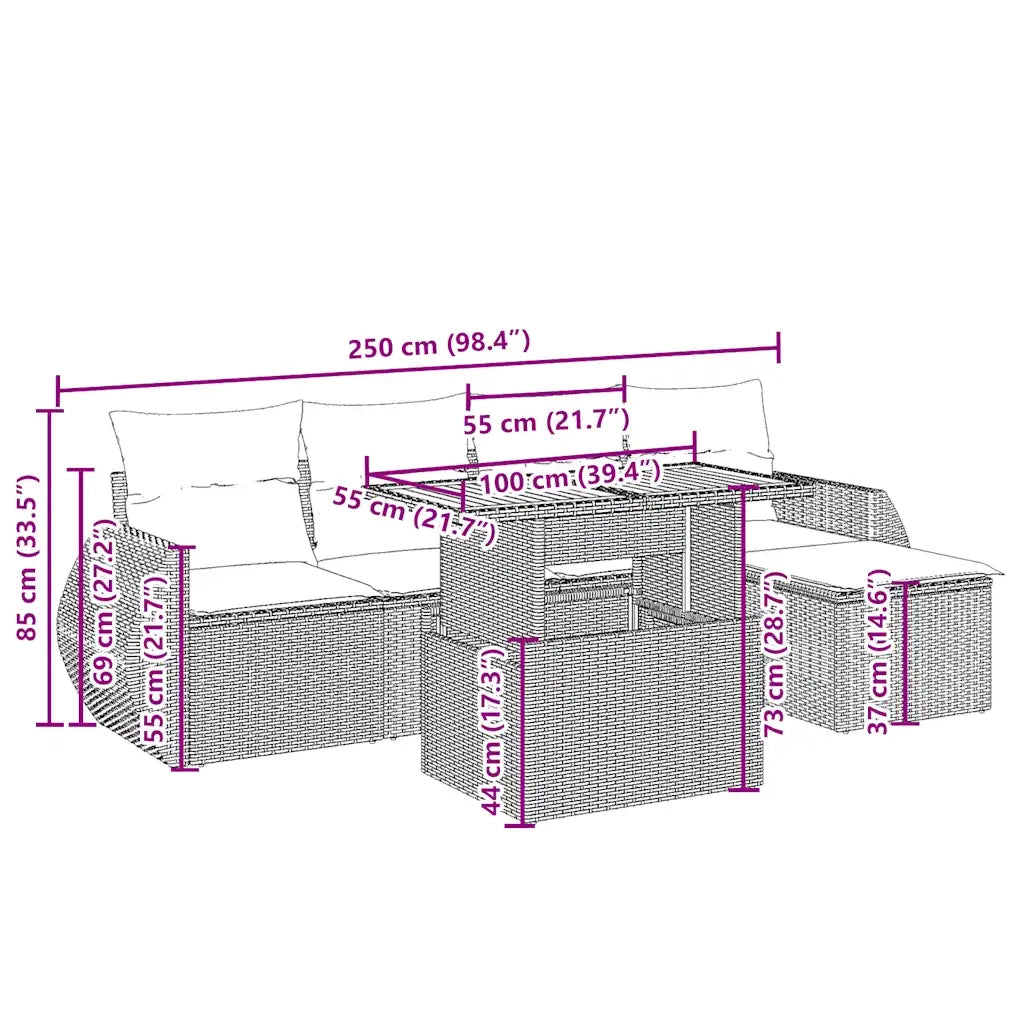 Set Divano da Giardino 6 pz con Cuscini Beige in Polyrattan 3272171
