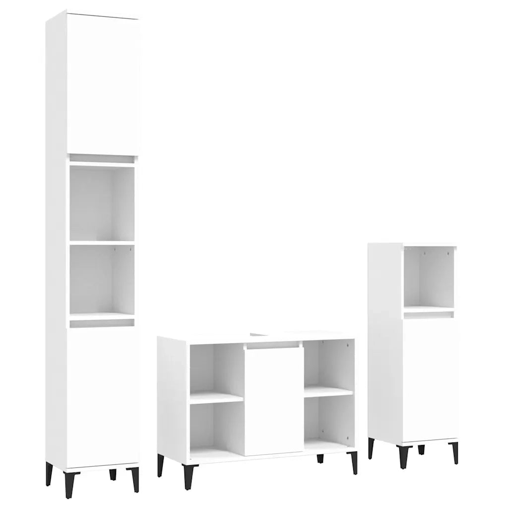 Set Mobili da Bagno | Armadio da bagno 3 pz Bianco in Legno Multistrato