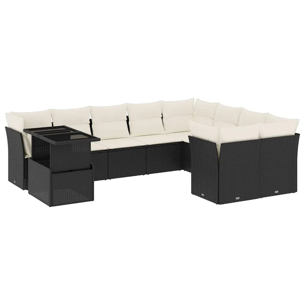 Set Divani da Giardino 10pz con Cuscini in Polyrattan Nero