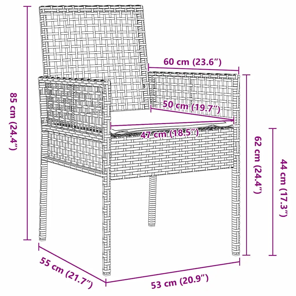 Set da Pranzo per Giardino 3 pcs Grigio polyrattan 3334937