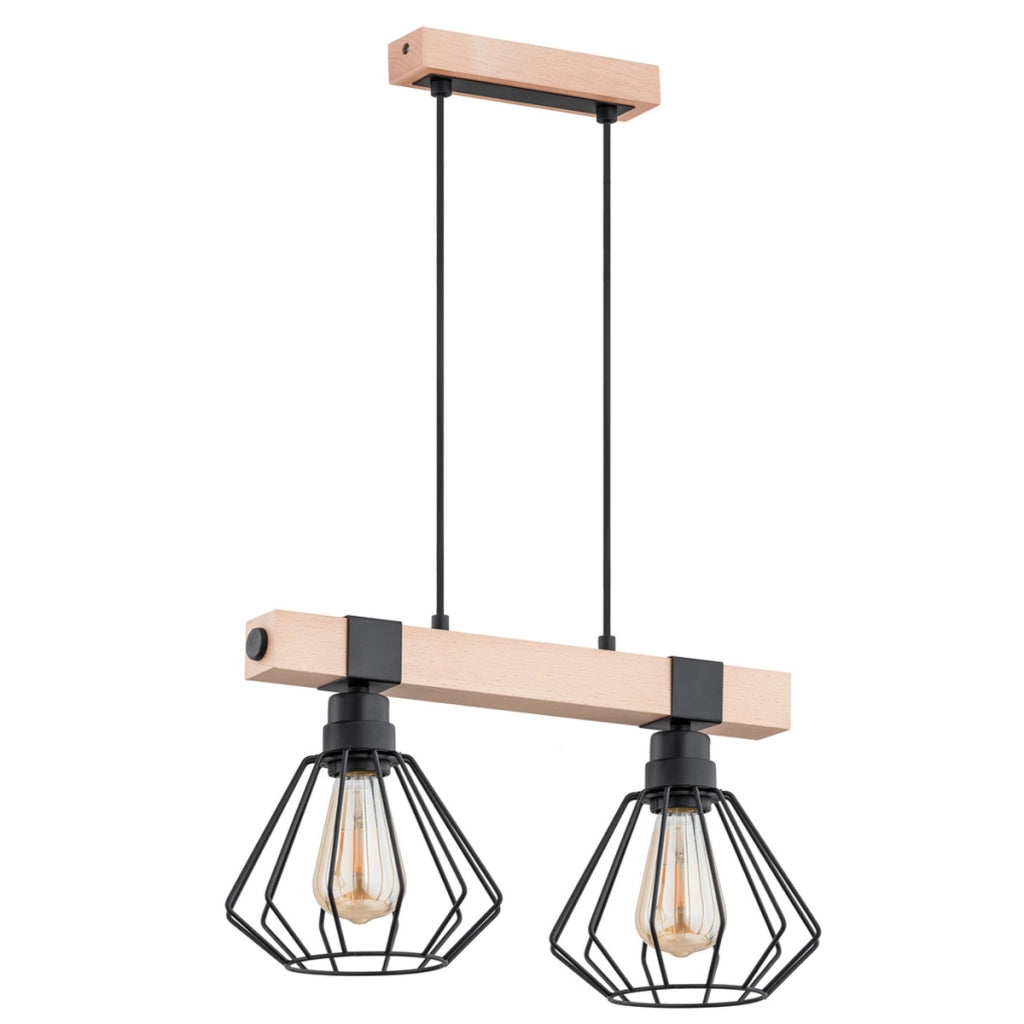 Lampada sospesa loft legno/metallo 2xE27 Alfa Fibia