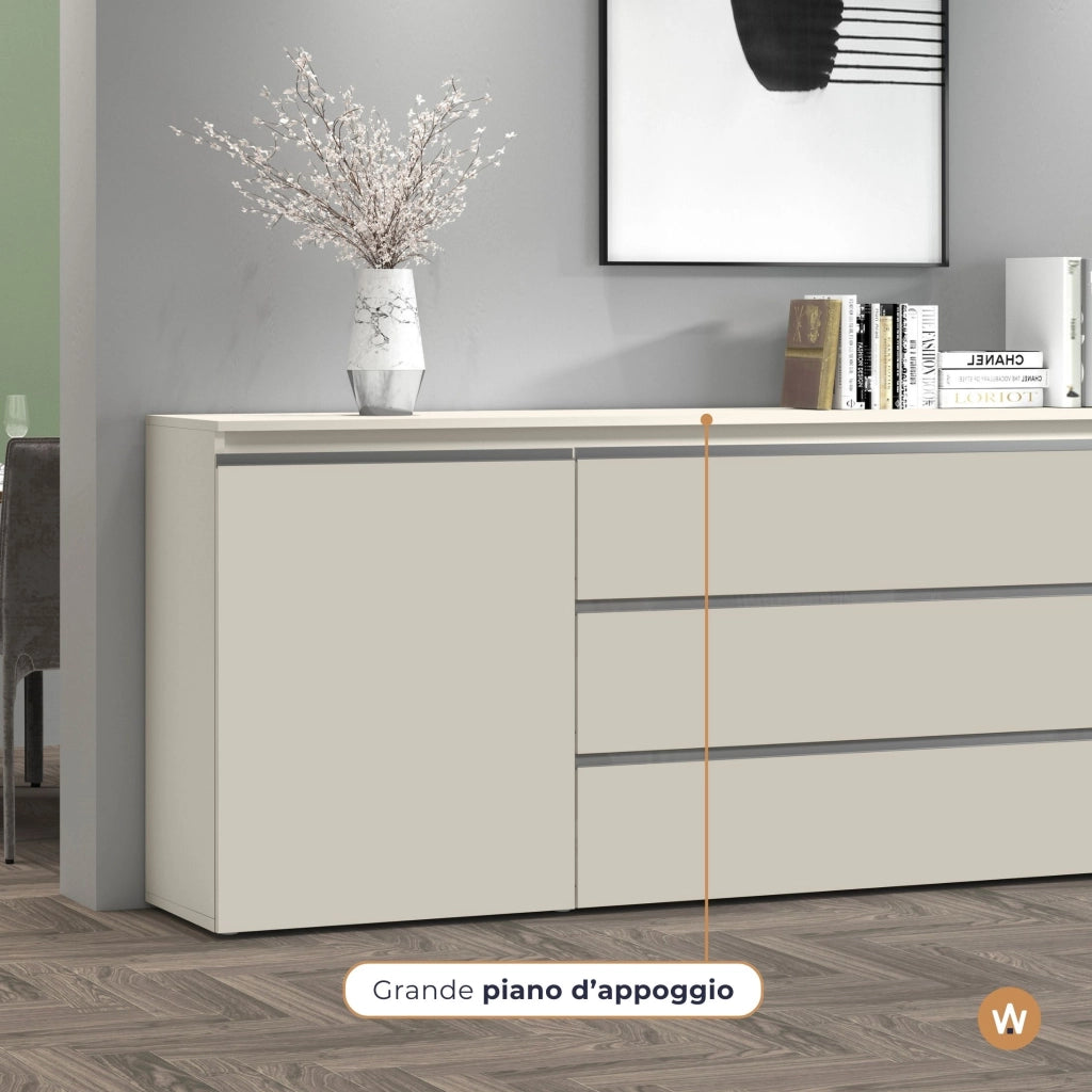 WHOUS Credenza Magic 2 ante e 3 cassetti centrali cashmere 240x40x80 cm