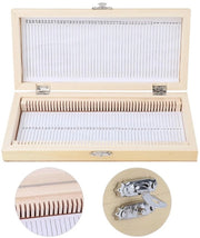 Set di vetrini per microscopio 50 pezzi - Contenitore di conservazione - Vetrini per biologia - Supporto in legno - Dimensioni 23x10,6x3,5 cm - Ghiacciai scorrevoli - Contenitore per microscopio