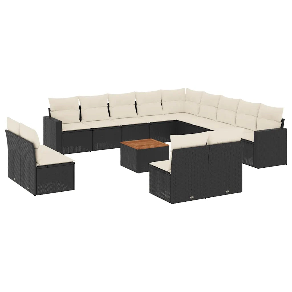 Set Divani da Giardino 14pz con Cuscini in Polyrattan Nero 3256707