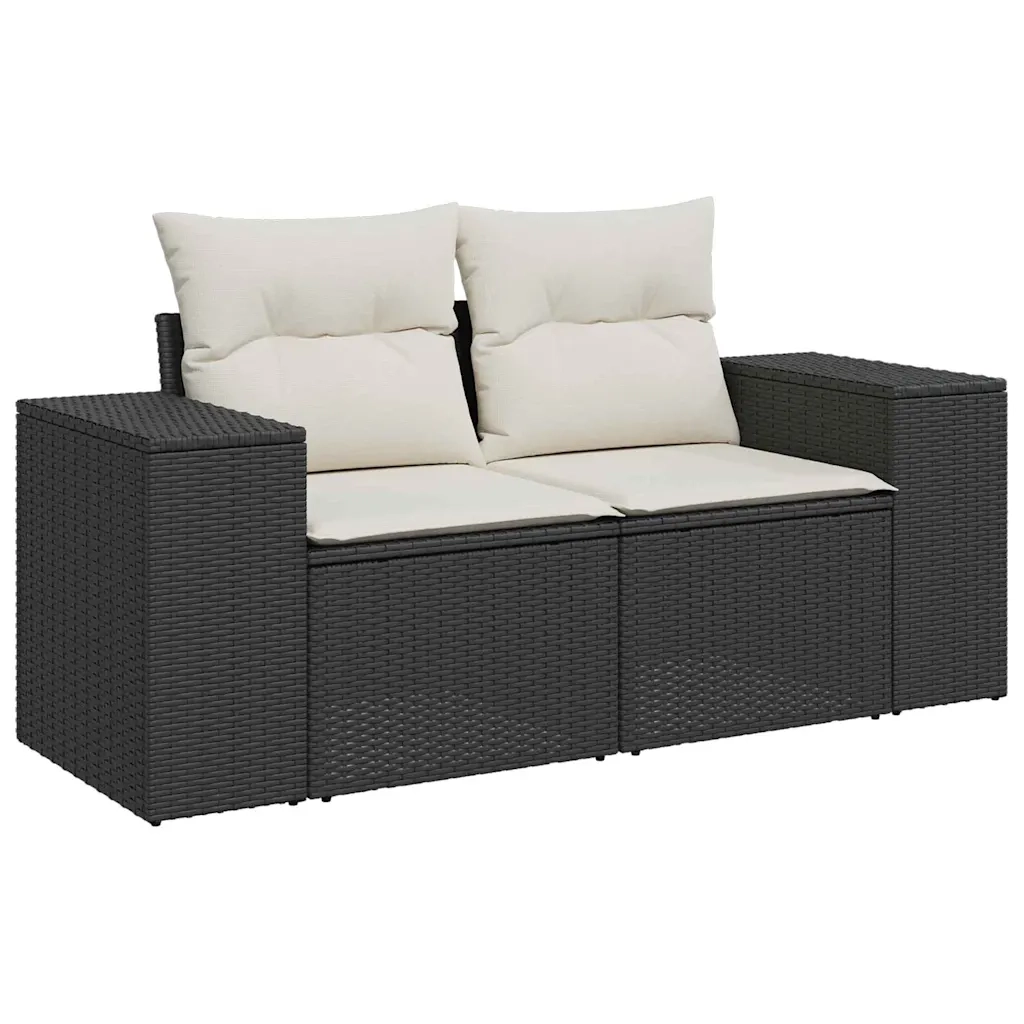Set Divano da Giardino con cuscino 9 pcs Nero e Crema