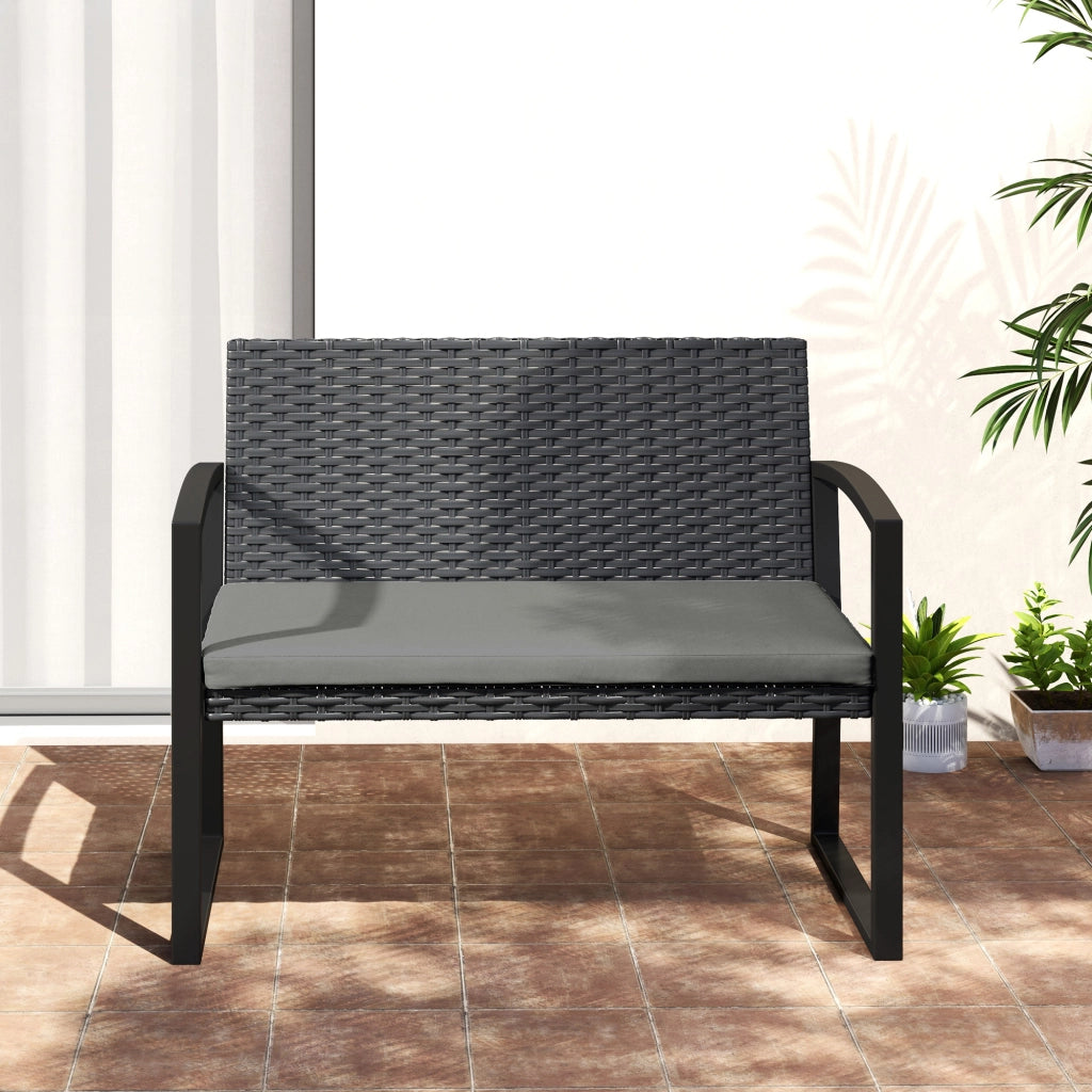 Panchina da giardino 2 posti ¨C Xylo ¨C polyrattan grigio e nero con cuscino 103x58x78cm