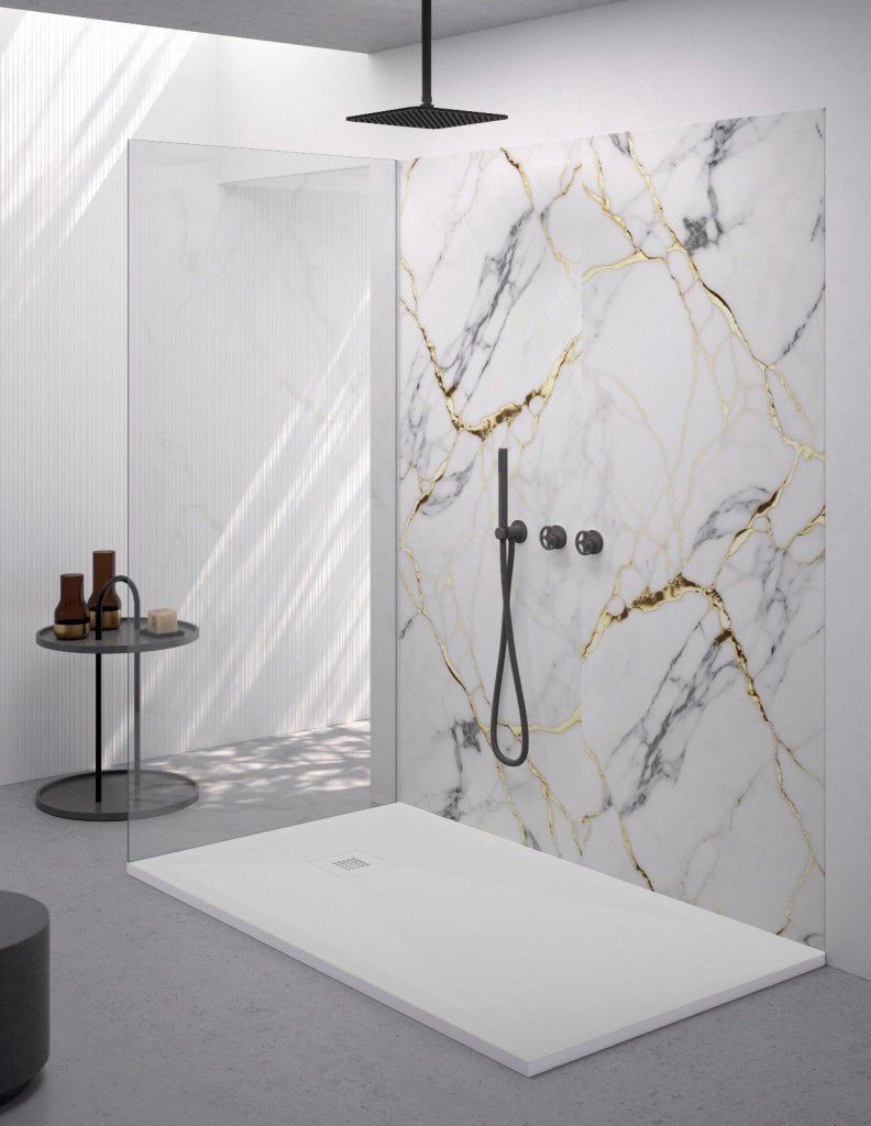 Piatto doccia rettangolare 90x160 cm effetto pietra marmoresina con griglia in tinta bianco ASIA
