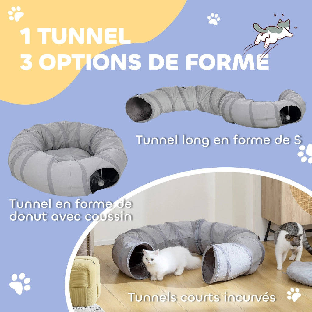 Tunnel per gatti con letto e cuscino ¨C zephmum ¨C grigio ?90x27cm