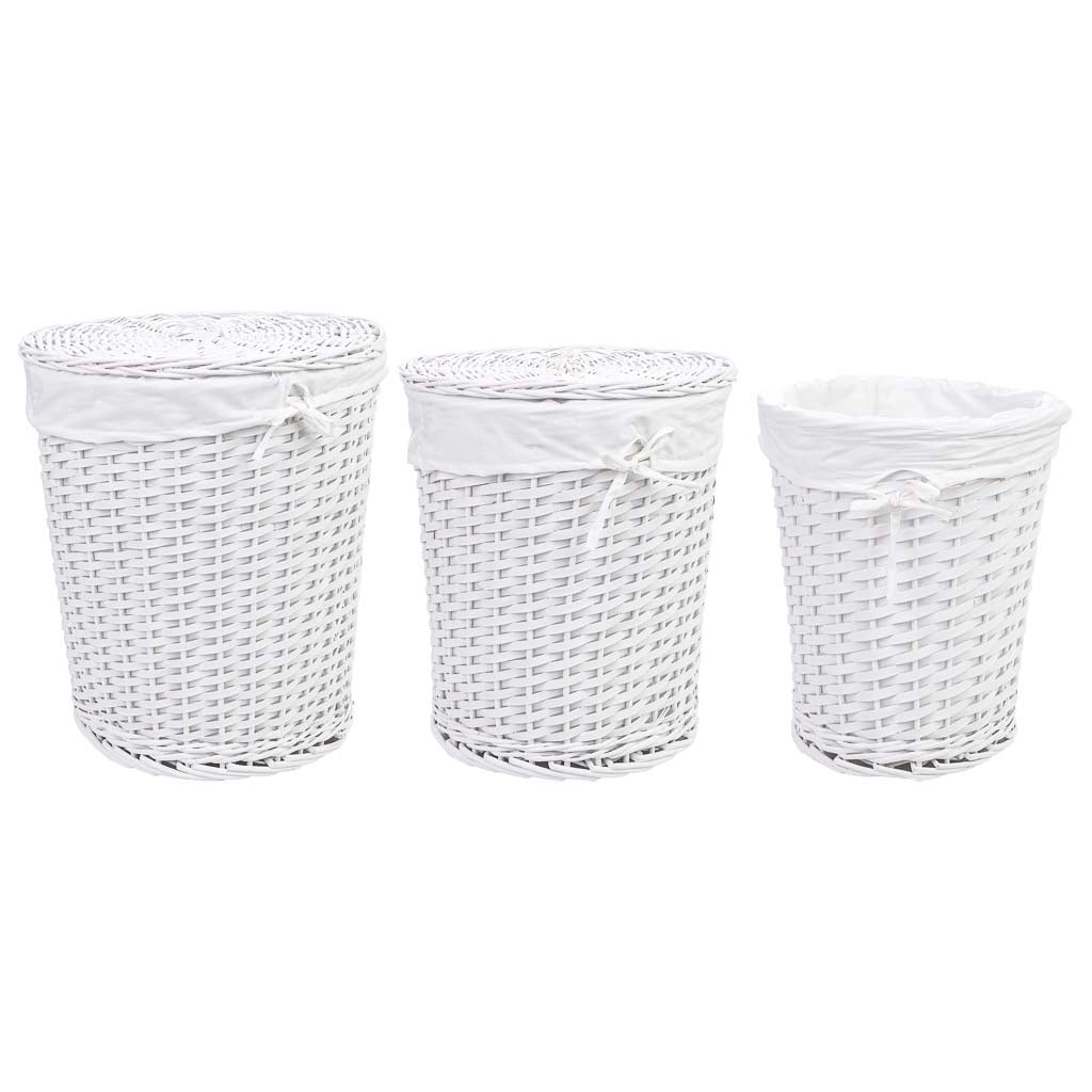 Set di 3 cestini in vimini bianchi: L: 43x43x50 cm, M: 36x36x43 cm, S: 30x30x37 cm