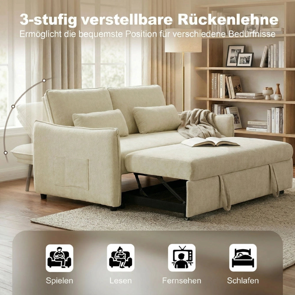 Divano letto 2 posti con portabicchieri e tasche laterali ¨C Xylo ¨C beige