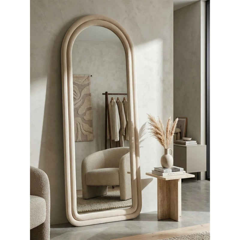 Specchio Da Muro Cloe Velluto Crema cm 60x4x160