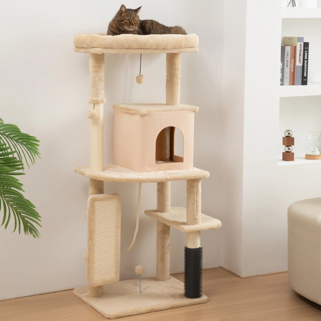Letto a soppalco per gatti con arrampicata ¨C Minimal ¨C beige 55x44x132 cm