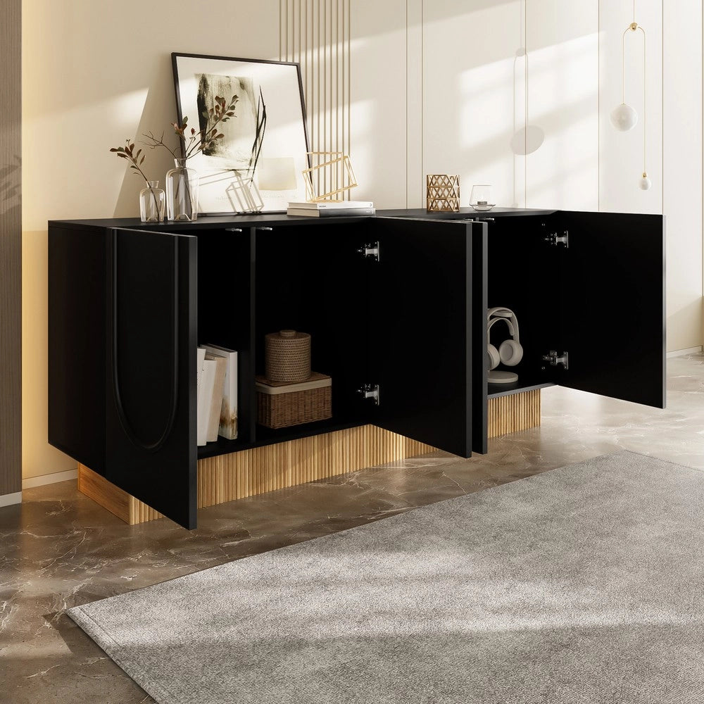 Credenza Moderna 4 Ante ¨C MINIMAL ¨C Bianco/Legno, 160x75x38