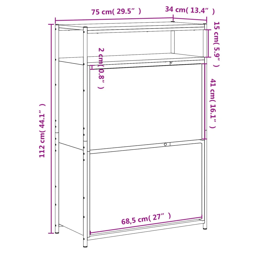 Scarpiera mobile contenitore per scarpe mobile per ingresso/corridoio/soggiorno design Sonoma 75 x 34 x 112 cm legno ingegnerizzato grigio 02_0022094