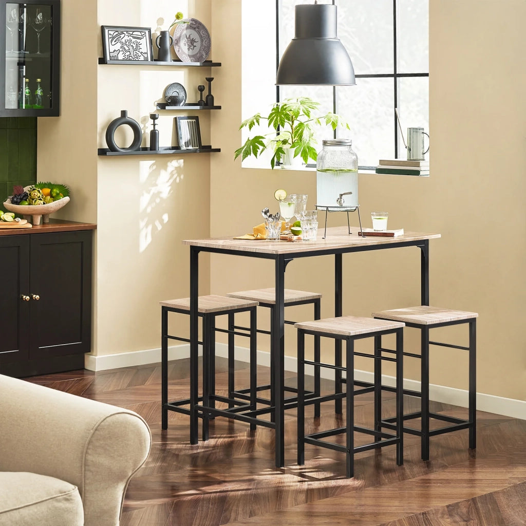 Set 5 Pezzi Tavolo con 4 sgabelli Mobile Bar per casa Stile Industriale L100*P60*A87 cm Legno OGT11-N