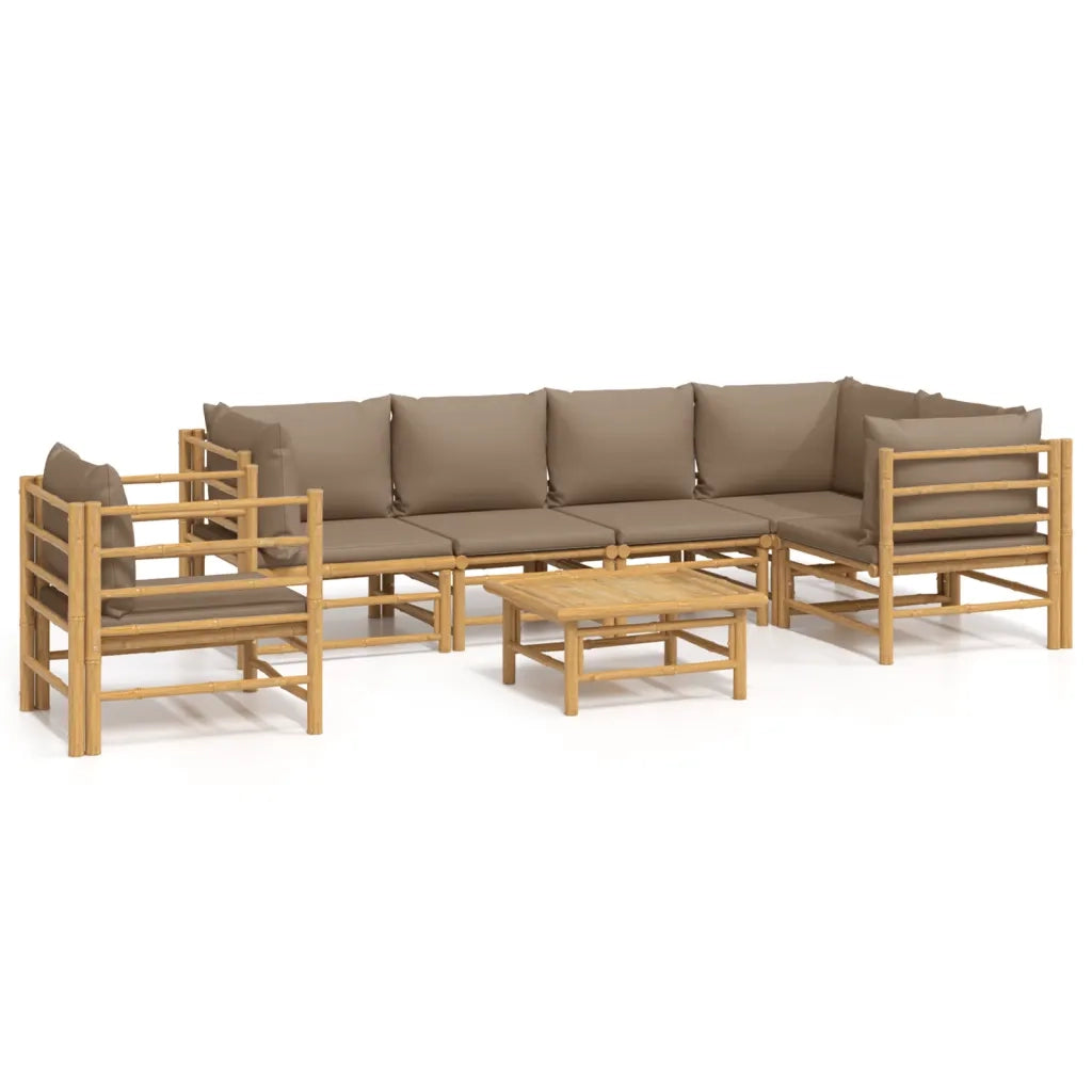 Set Salotto da Giardino 7pz con Cuscini Tortora Bambù 3155141