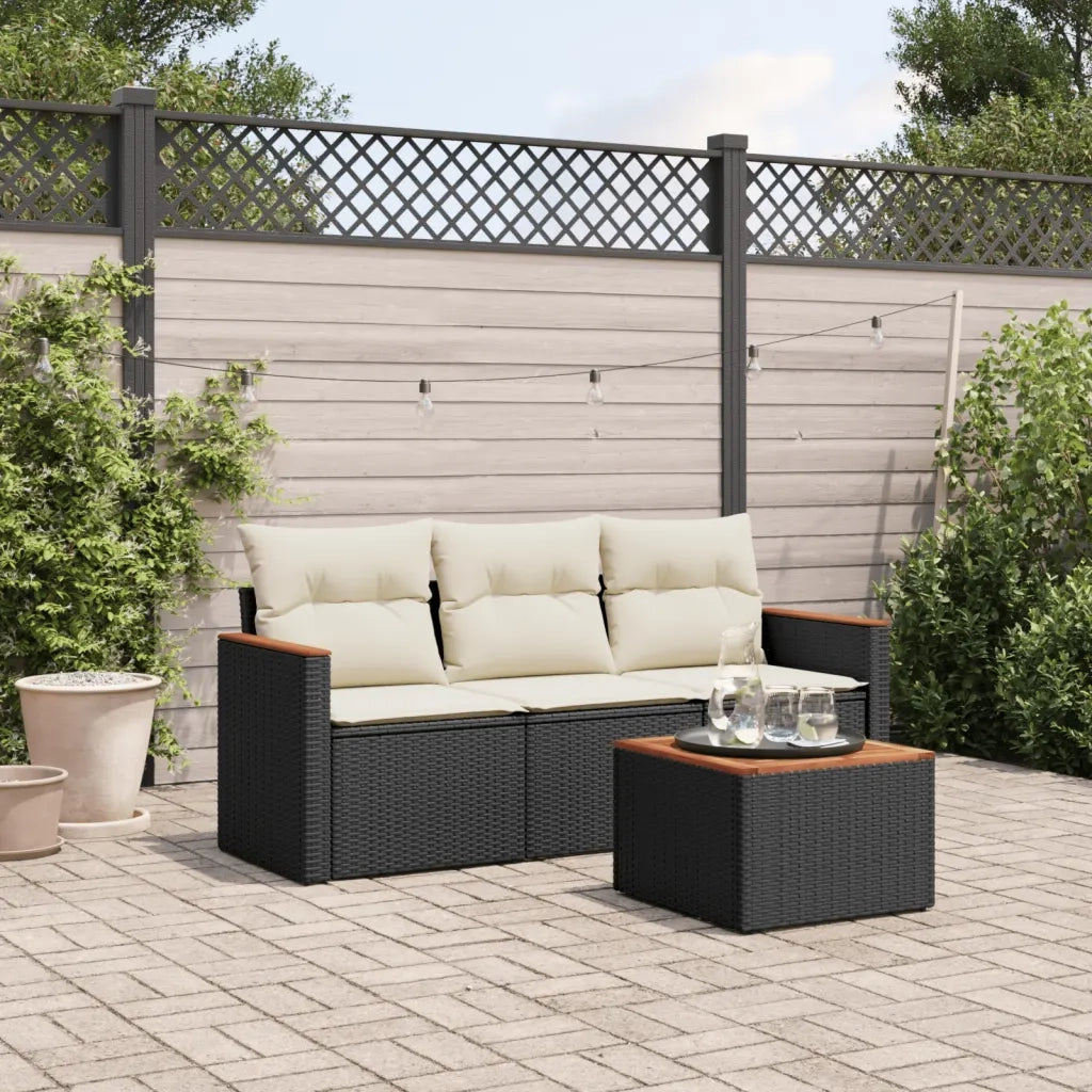 Set Divani da Giardino 4 pz | Set Salotto da Giardino con Cuscini Nero in Polyrattan