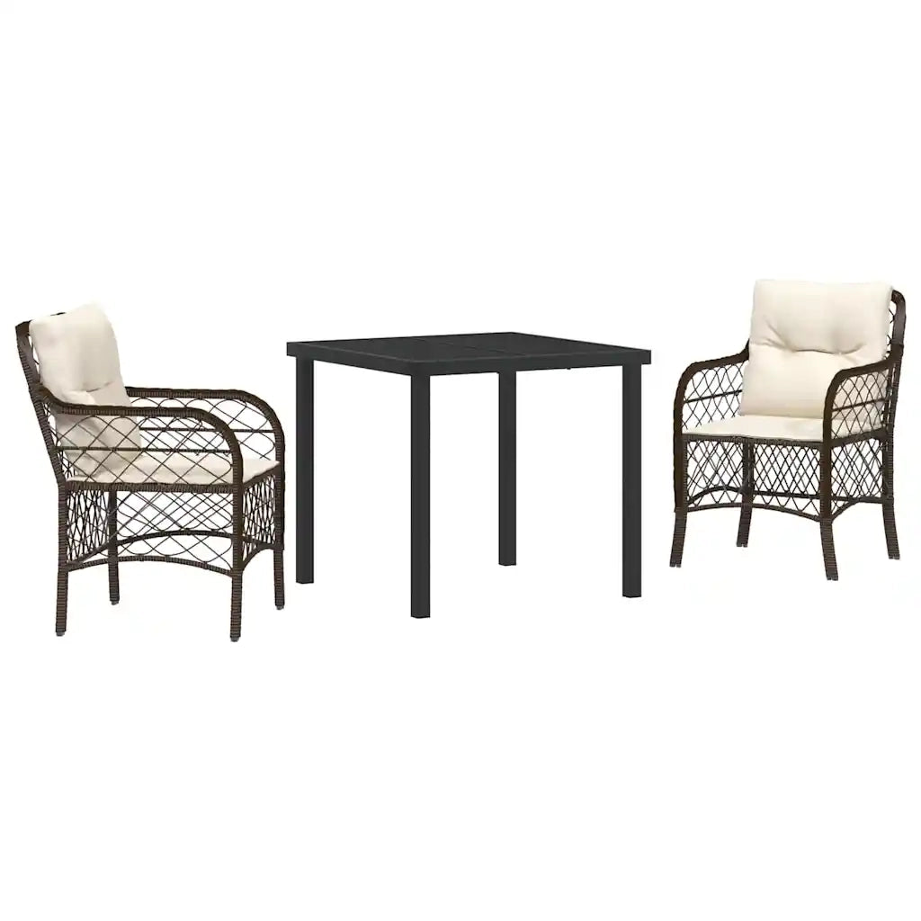 Set da Pranzo per Giardino con cuscino 3 pcs Marrone polyrattan