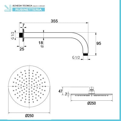 Set doccia nero opaco con braccio 33 cm soffione 25 cm e kit doccia