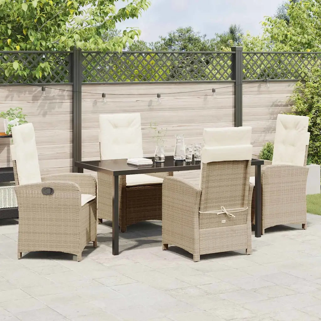 Set da Pranzo per Giardino con cuscino 5 pcs Beige polyrattan